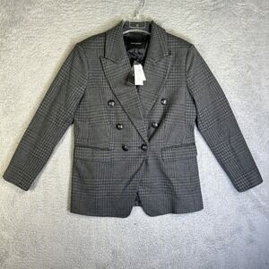 Banana Republic Blazer Womens 12 Petite Grey Glen Plaid Icon Double Breasted NEW